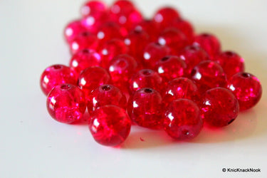 12mm Deep Pink Crackle Glass Beads x 10